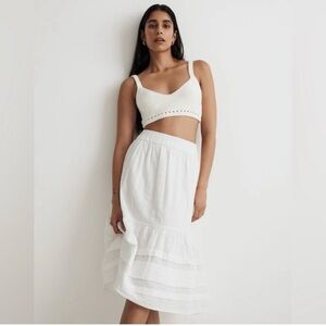 Madewell PinTuck Tiered White Midi Skirt